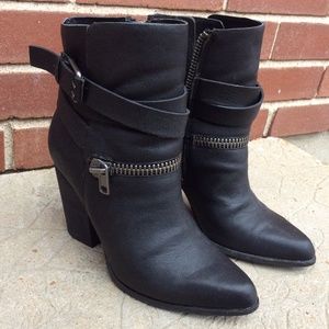 Pair of Black Faux Leather Joe's Booties